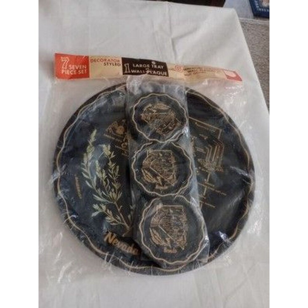 Nevada State Decorated Souvenir Tray w/6 Coasters Las Vegas Goodsprings NOS New